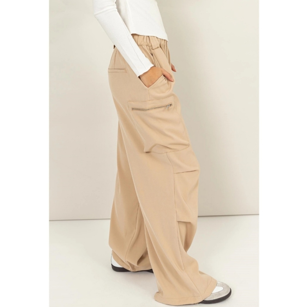 #80 🛑S,M,L Cargo Elastic Waist Wide-Leg Pants w/Pockets